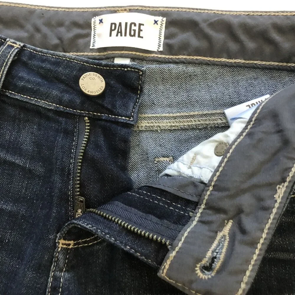 Paige Grant Bennett Mid Rise Med Wash Stretch Denim Blue Jeans Cuffed Shorts 24